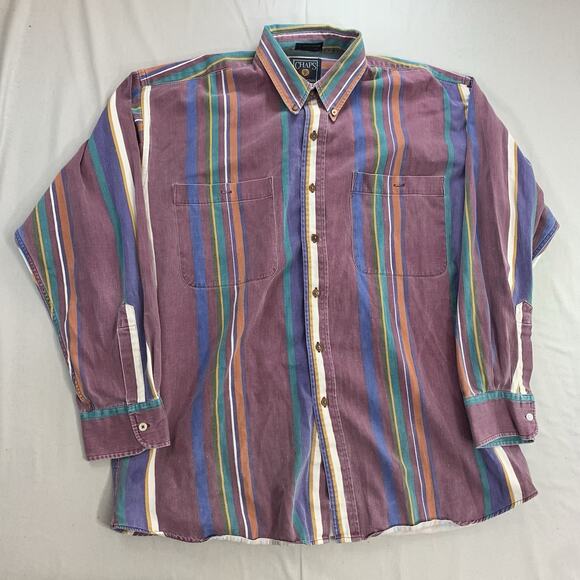 Vtg Chaps CRL Shirt Sz Large Mens Ralph Lauren Striped Button Down Multicolored - Picture 2 of 8